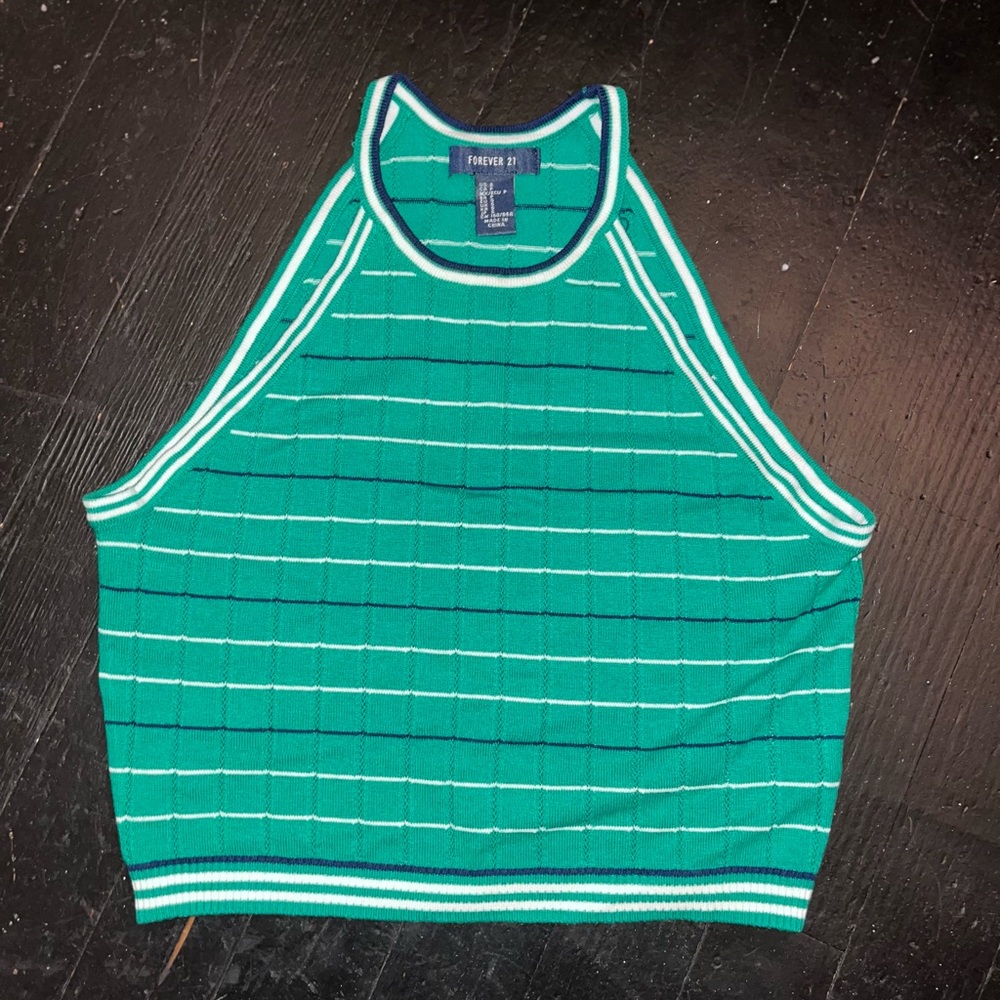 Forever 21 Teal and White Striped Halter Top
